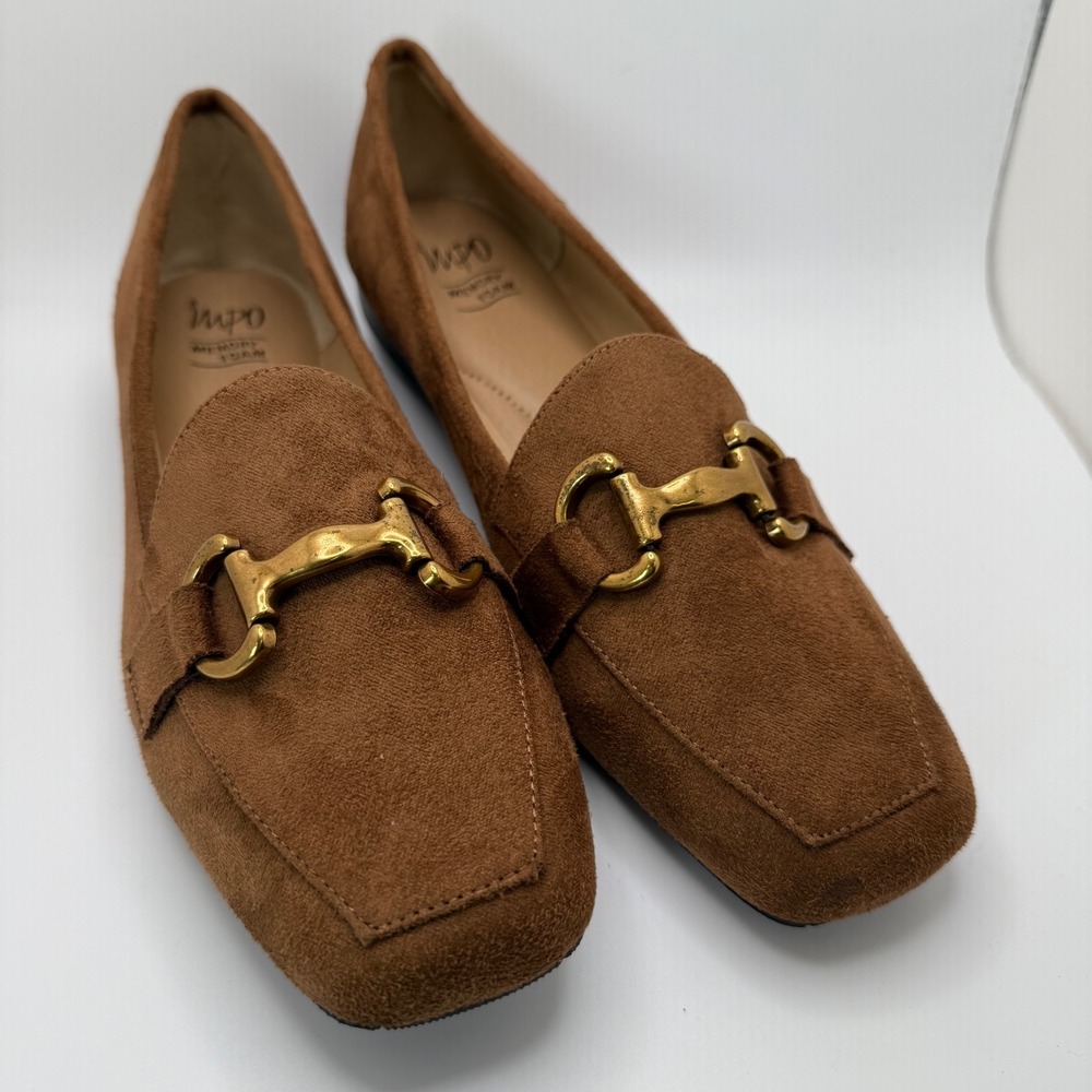 IMPO Women's Baant Loafers‎ Faux Suede Slip On Gold Accent Casual Shoes